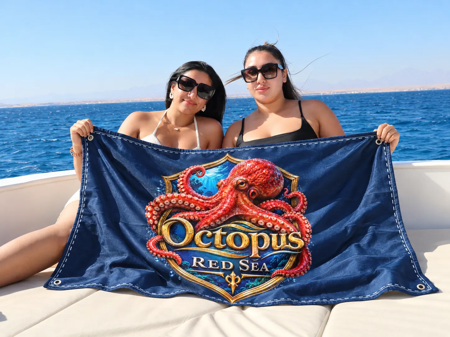 Client-supplied Red Sea holiday promotional photo with digitally added Octopus flag