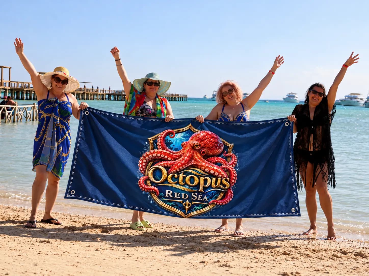 Client-supplied Red Sea holiday promotional photo with digitally added Octopus flag