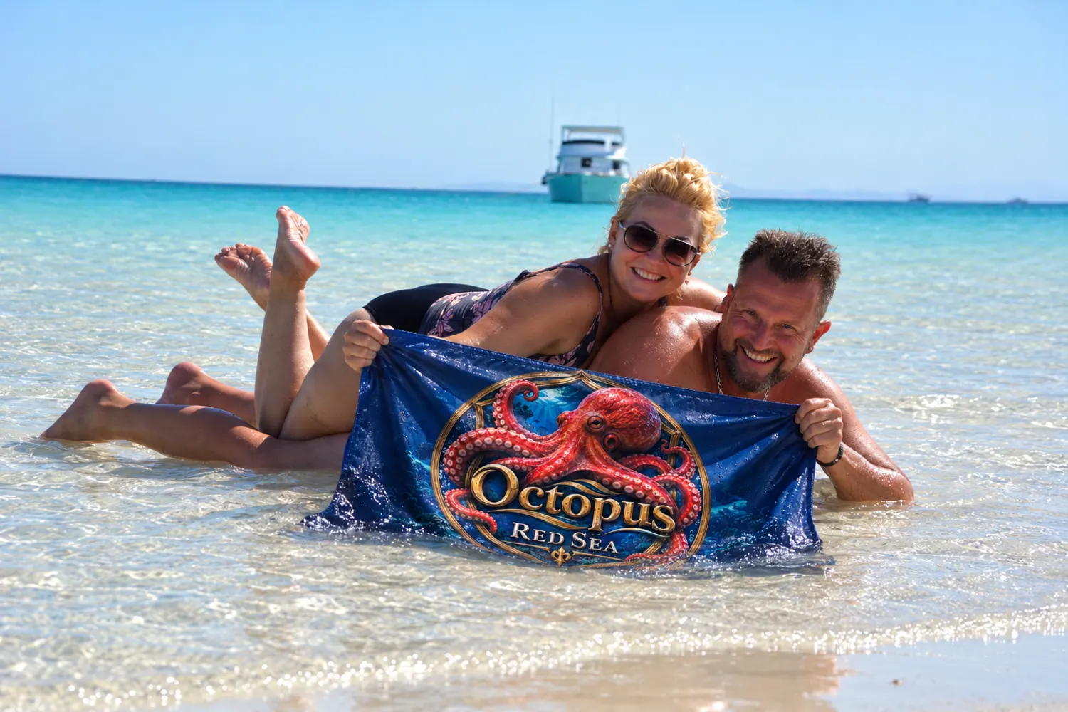 Client-supplied Red Sea holiday promotional photo with digitally added Octopus flag