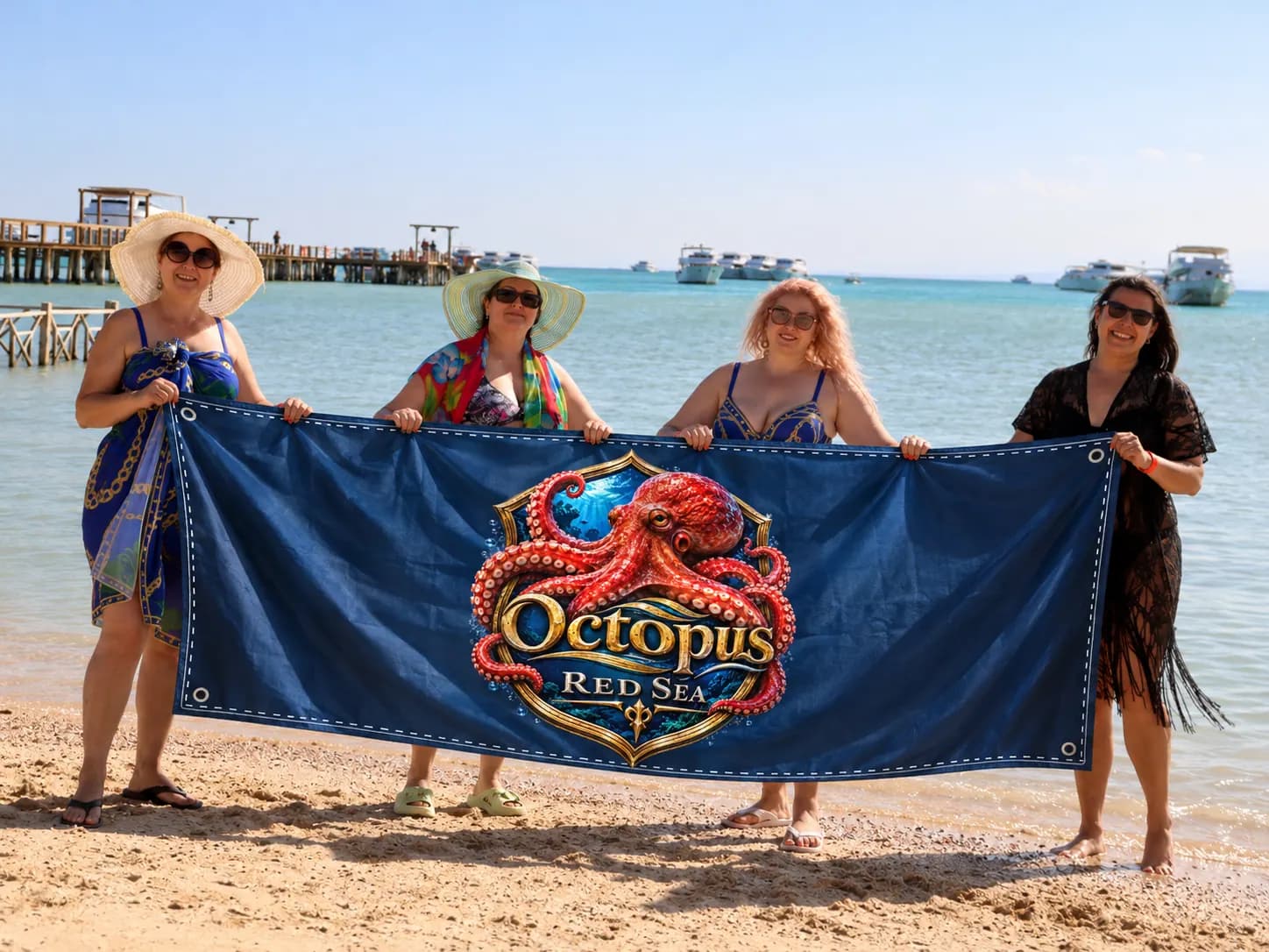 Client-supplied Red Sea holiday promotional photo with digitally added Octopus flag