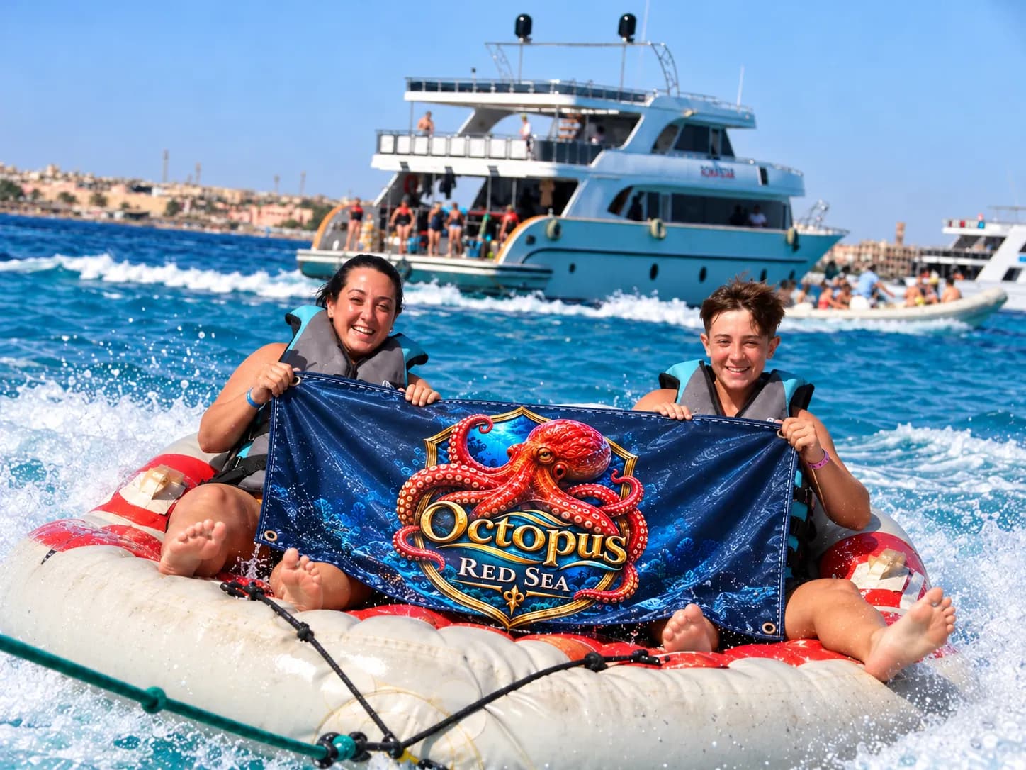 Client-supplied Red Sea holiday promotional photo with digitally added Octopus flag