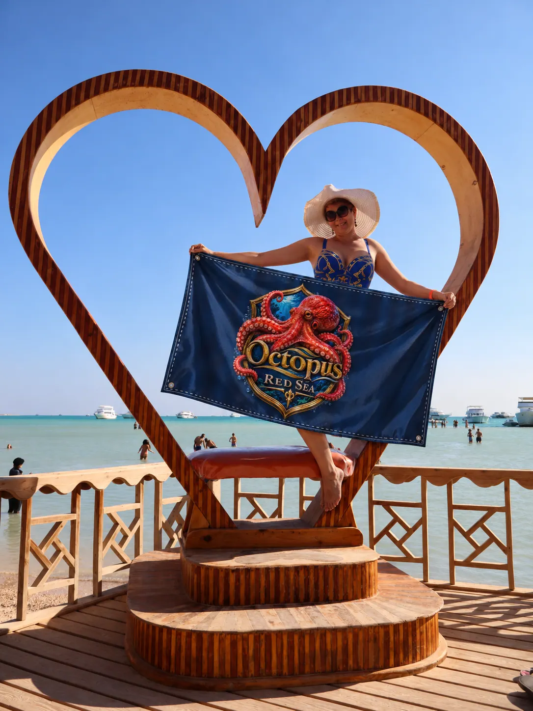 Client-supplied Red Sea holiday promotional photo with digitally added Octopus flag